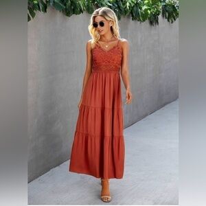 Elegant Burnt Orange Maxi Dress